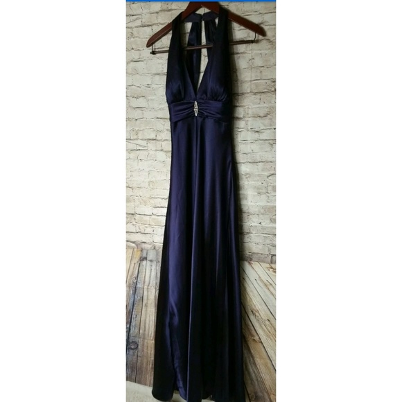 David Bridal Purple Full Length Deep V Sleeveless